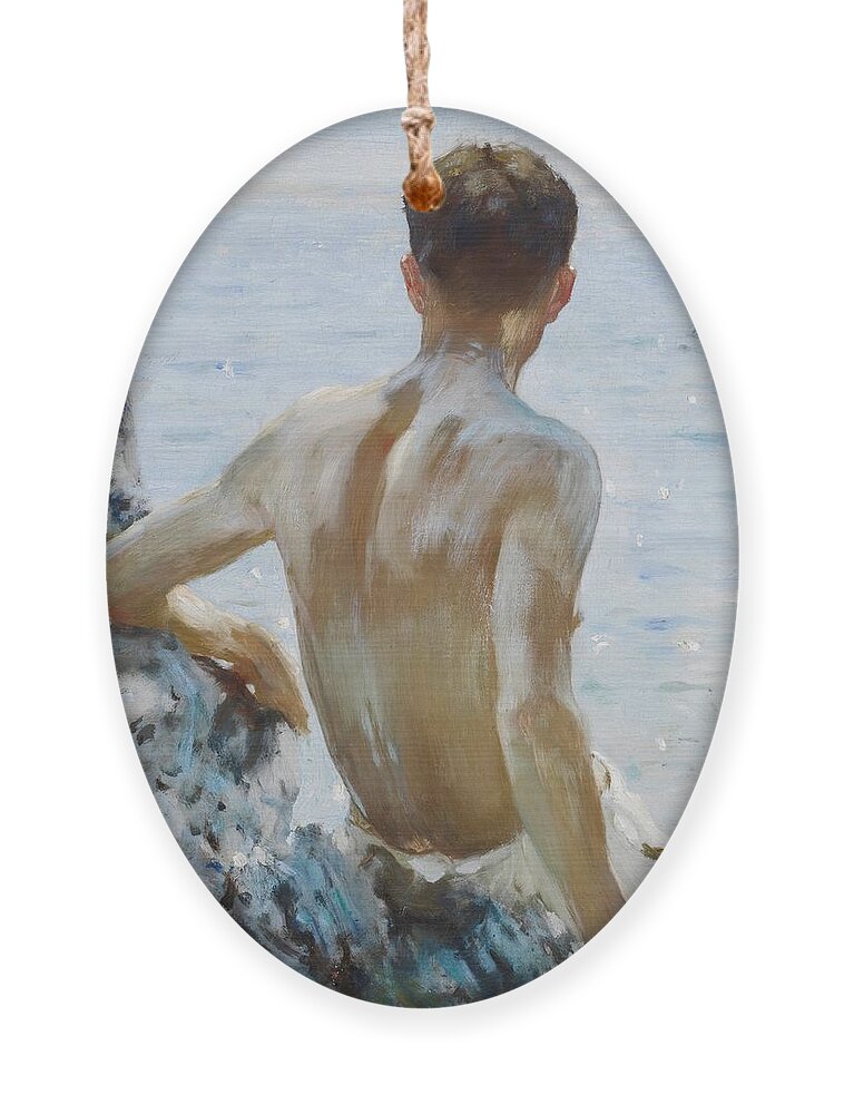 Beach Study Ornament featuring the painting Beach Study by Henry Scott Tuke