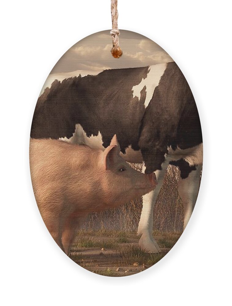 Cow Ornament featuring the digital art Beef Pork and Poultry by Daniel Eskridge