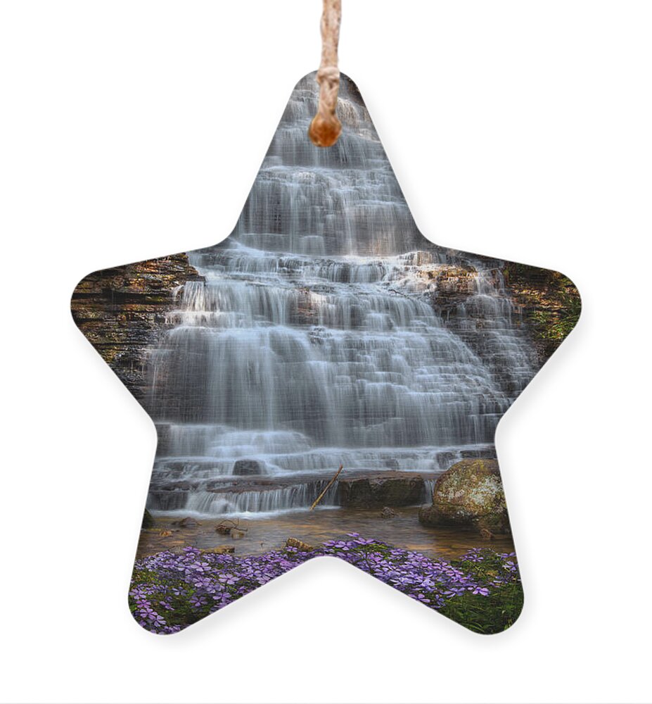 Appalachia Ornament featuring the photograph Benton Falls in Spring by Debra and Dave Vanderlaan