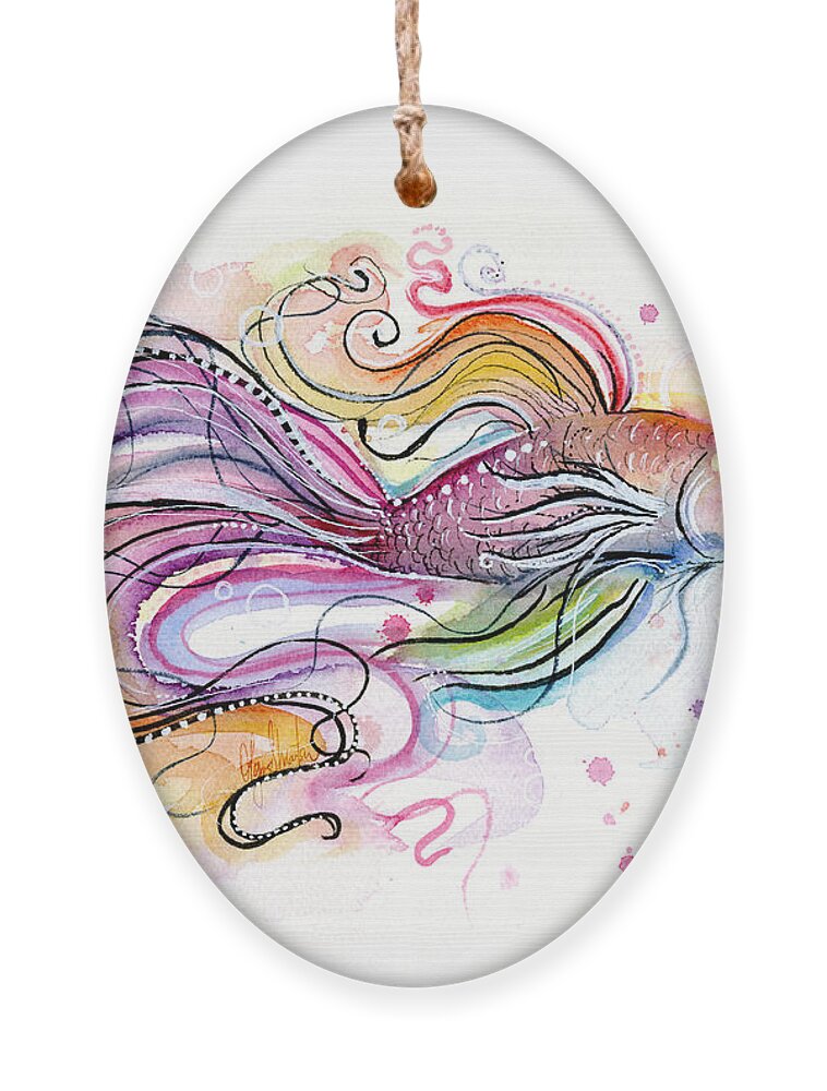 Fish Ornament featuring the painting Betta Fish Watercolor by Olga Shvartsur