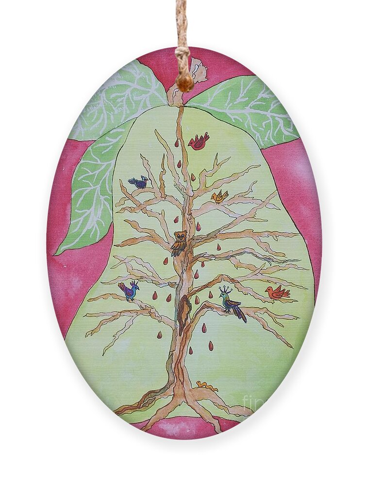 Pear Ornament featuring the painting Birds in a Pear Tree by Ellen Levinson