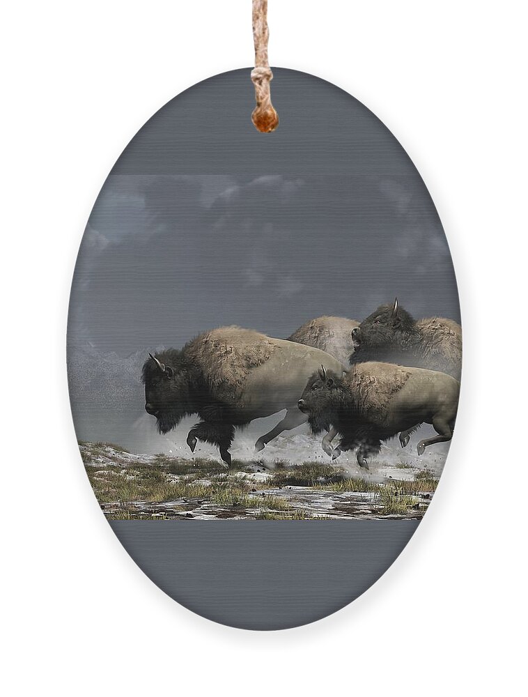 Bison Ornament featuring the digital art Bison Stampede by Daniel Eskridge