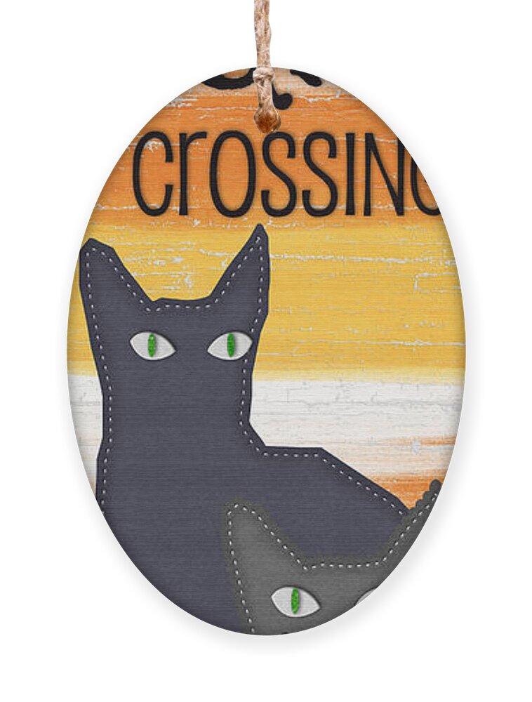 Cat Ornament featuring the painting Black Cat Crossing by Linda Woods