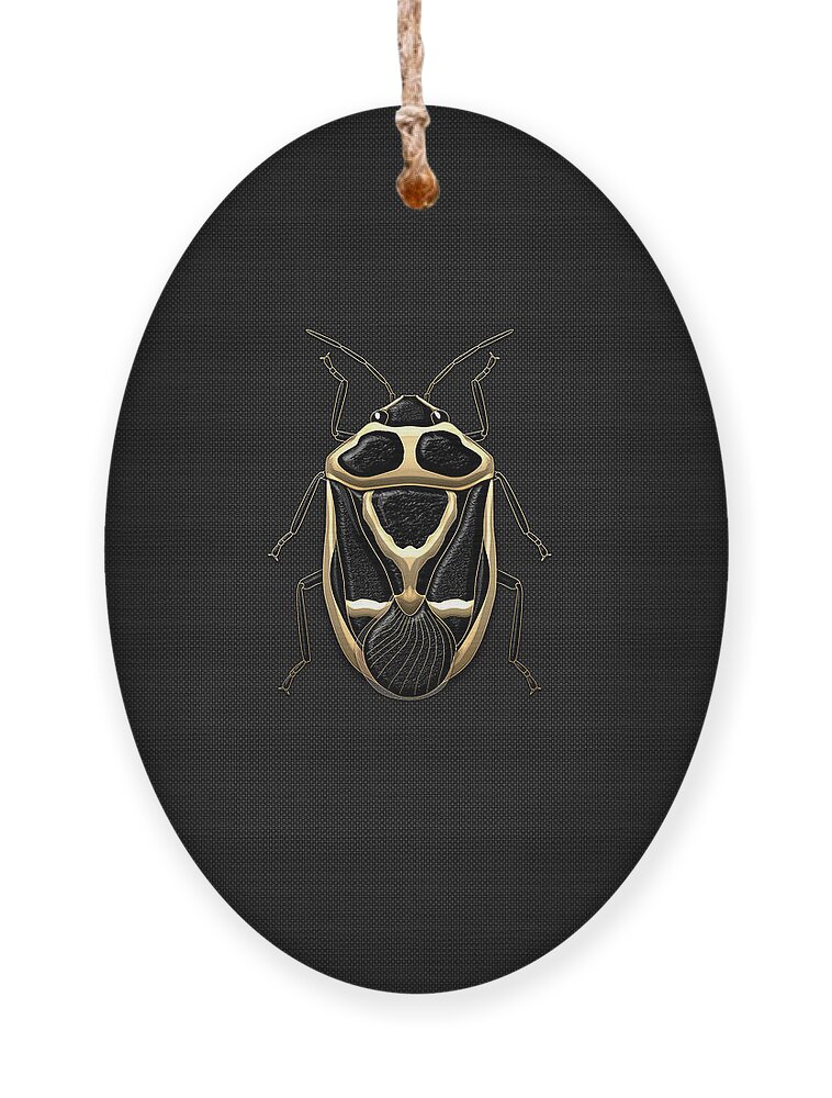 Beasts Creatures And Critters Collection By Serge Averbukh Ornament featuring the digital art Black Shieldbug with Gold Accents on Black Canvas by Serge Averbukh