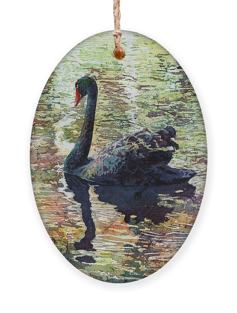 Black Swan Ornament featuring the painting Black Swan by Hailey E Herrera