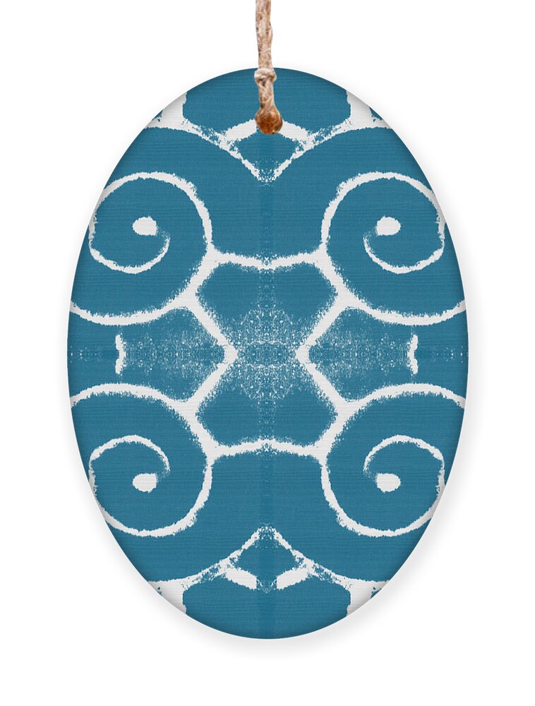 Wave Ornament featuring the painting Blue and White Wave Tile- abstract art by Linda Woods