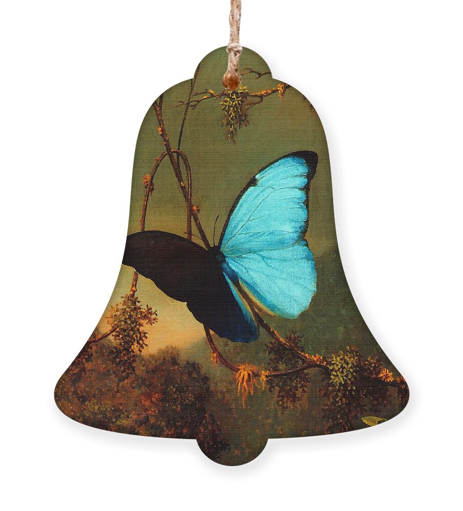 Martin Johnson Heade Ornament featuring the painting Blue Morpho Butterfly by Martin Johnson Heade