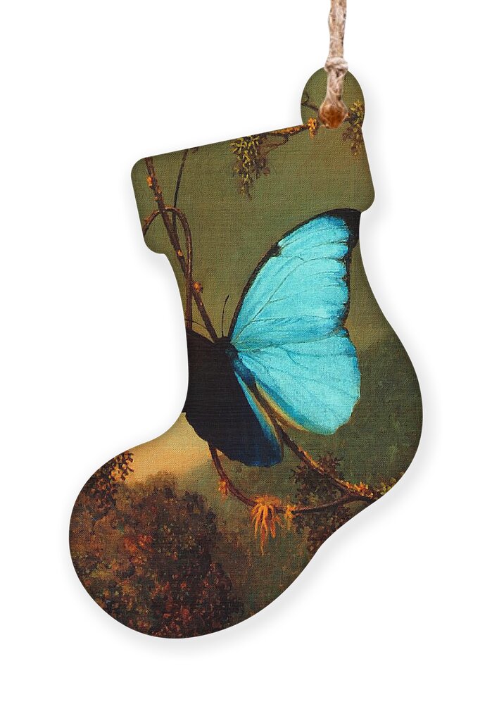 Martin Johnson Heade Ornament featuring the painting Blue Morpho Butterfly by Martin Johnson Heade
