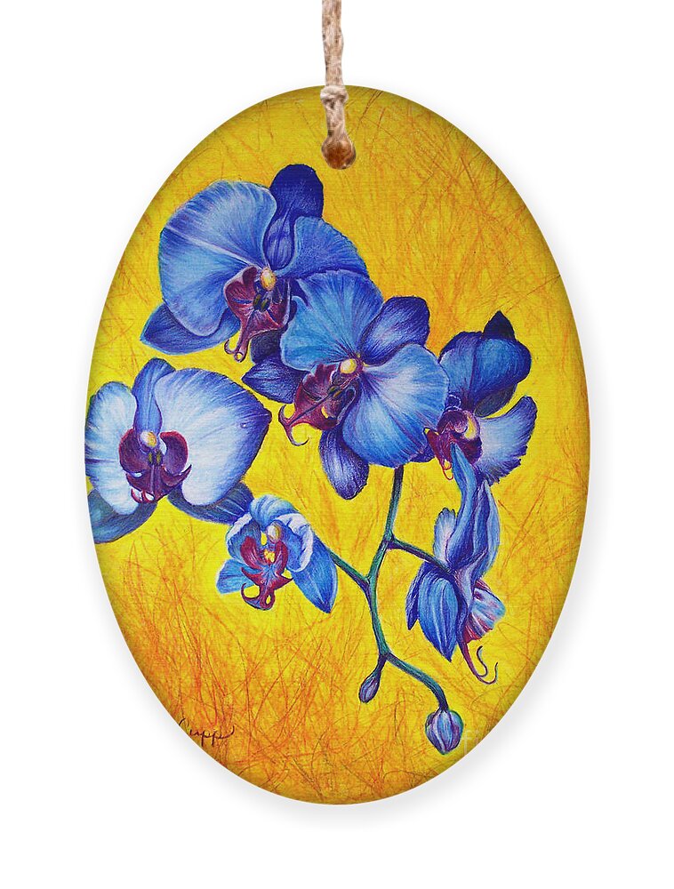 Orchid Flower Ornament featuring the painting Blue Orchids 1 by Nancy Cupp