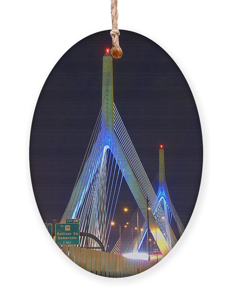 Boston Ornament featuring the photograph Blue Zakim by Joann Vitali