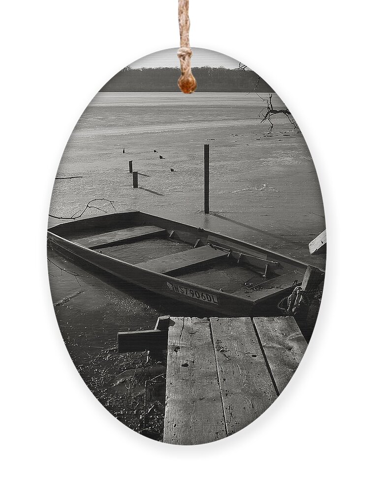 Wingra Ornament featuring the photograph Boat in Ice - Lake Wingra - Madison - WI by Steven Ralser