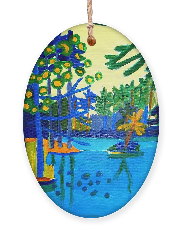 Landscape Ornament featuring the painting Boatride on Massapoag by Debra Bretton Robinson