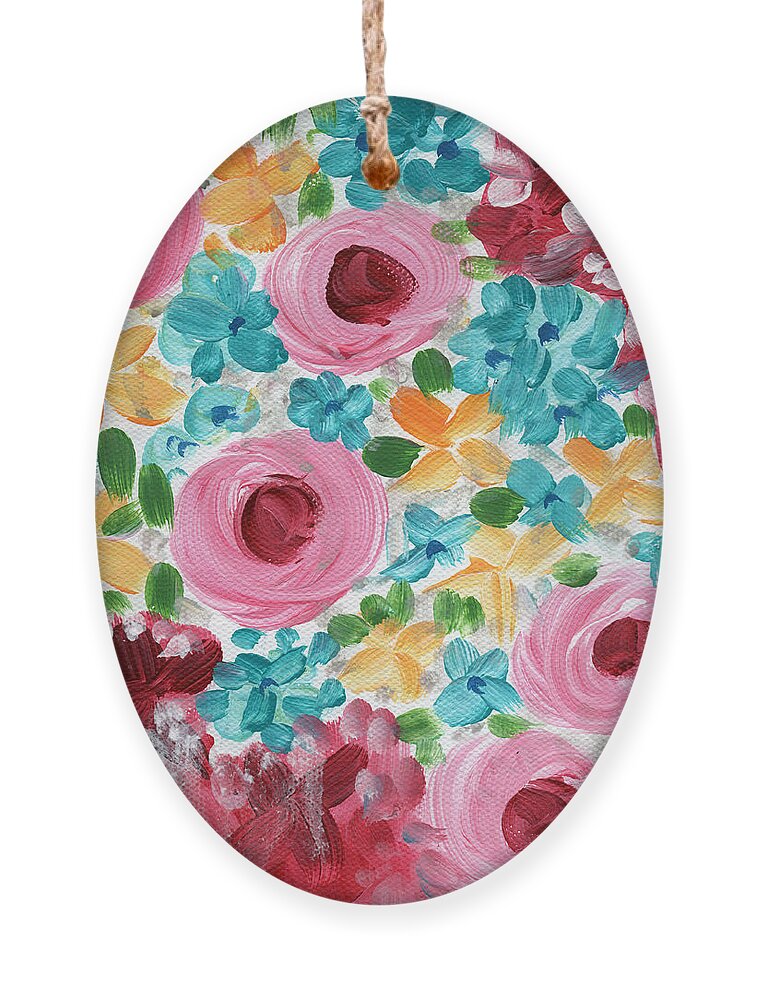 Flowers Ornament featuring the painting Bouquet- expressionist floral painting by Linda Woods