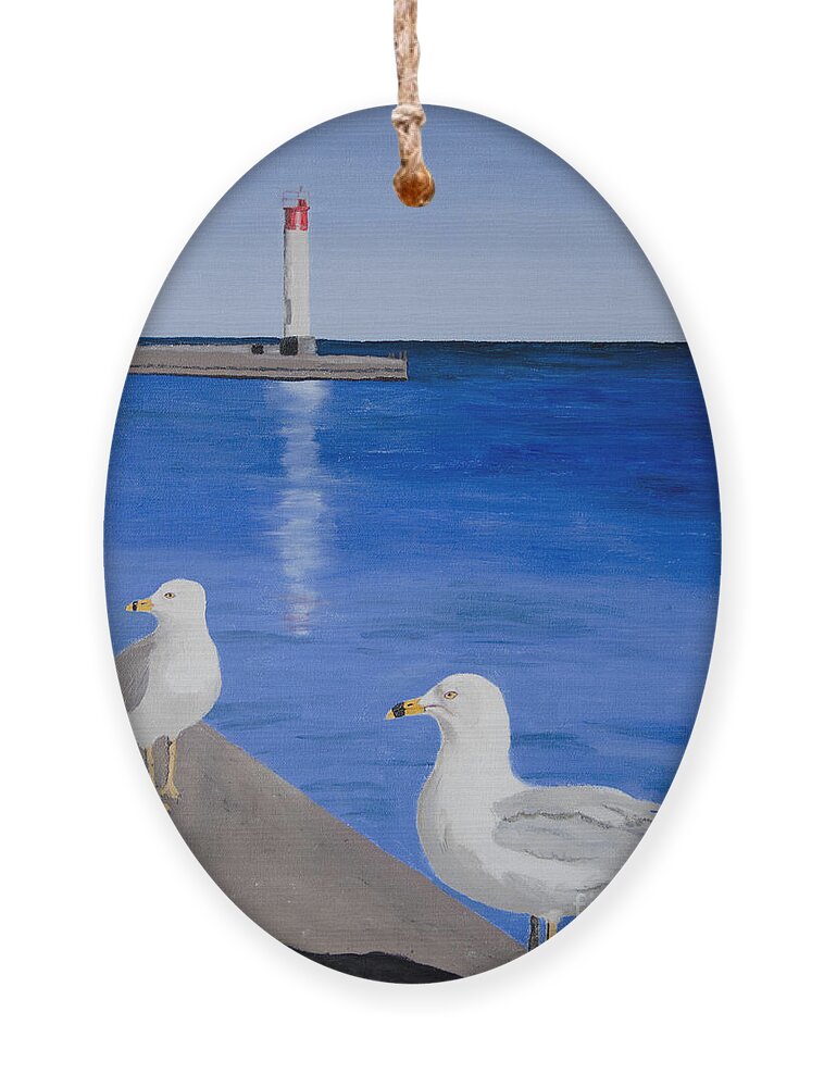 Bronte Ornament featuring the painting Bronte Lighthouse Gulls in Oil by Laurel Best