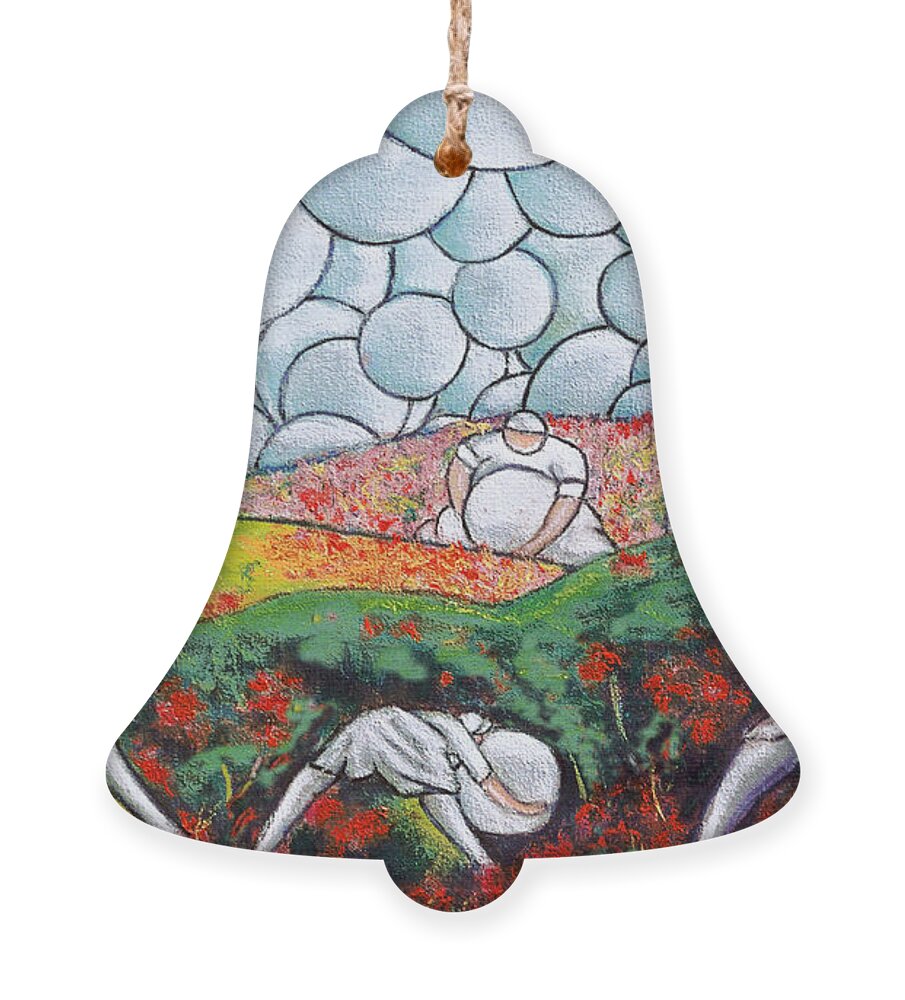 Fantasy Ornament featuring the painting Bubble Sky And Flower Fields by William Cain