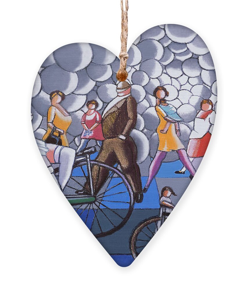 Bubble Sky Ornament featuring the painting Bubbles And Bikes by William Cain