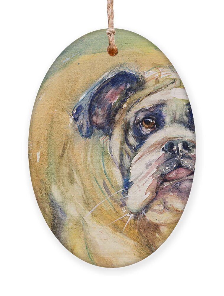 Dog Ornament featuring the painting Bulldog by Judith Levins