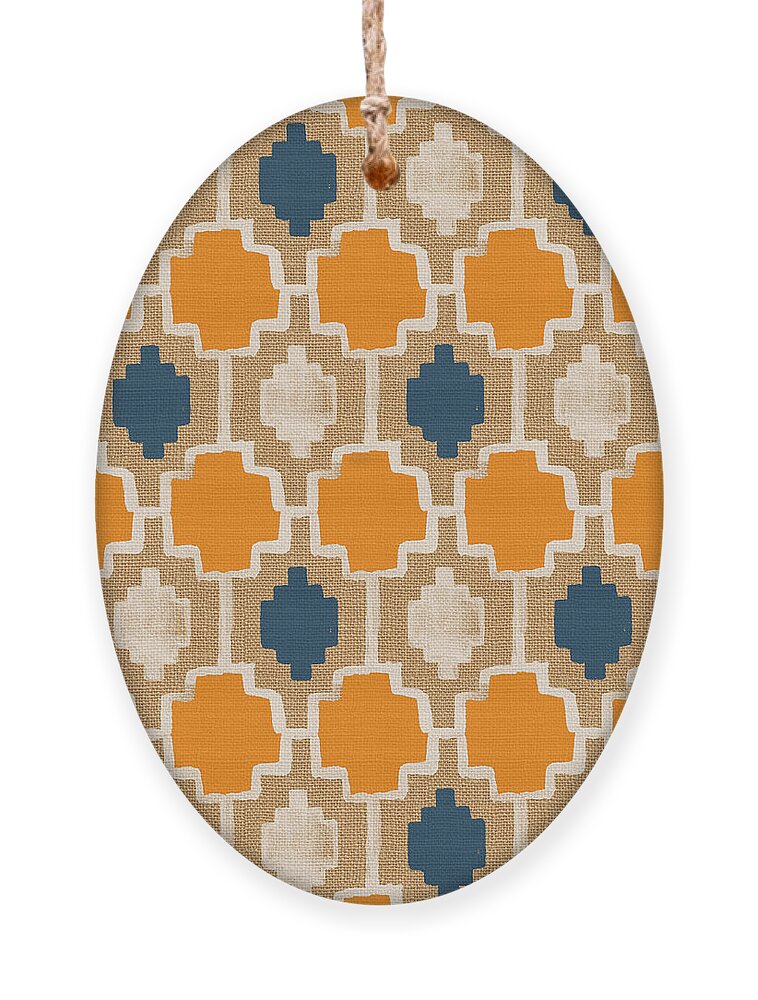 Abstract Pattern Ornament featuring the painting Burlap Blue and Orange design by Linda Woods