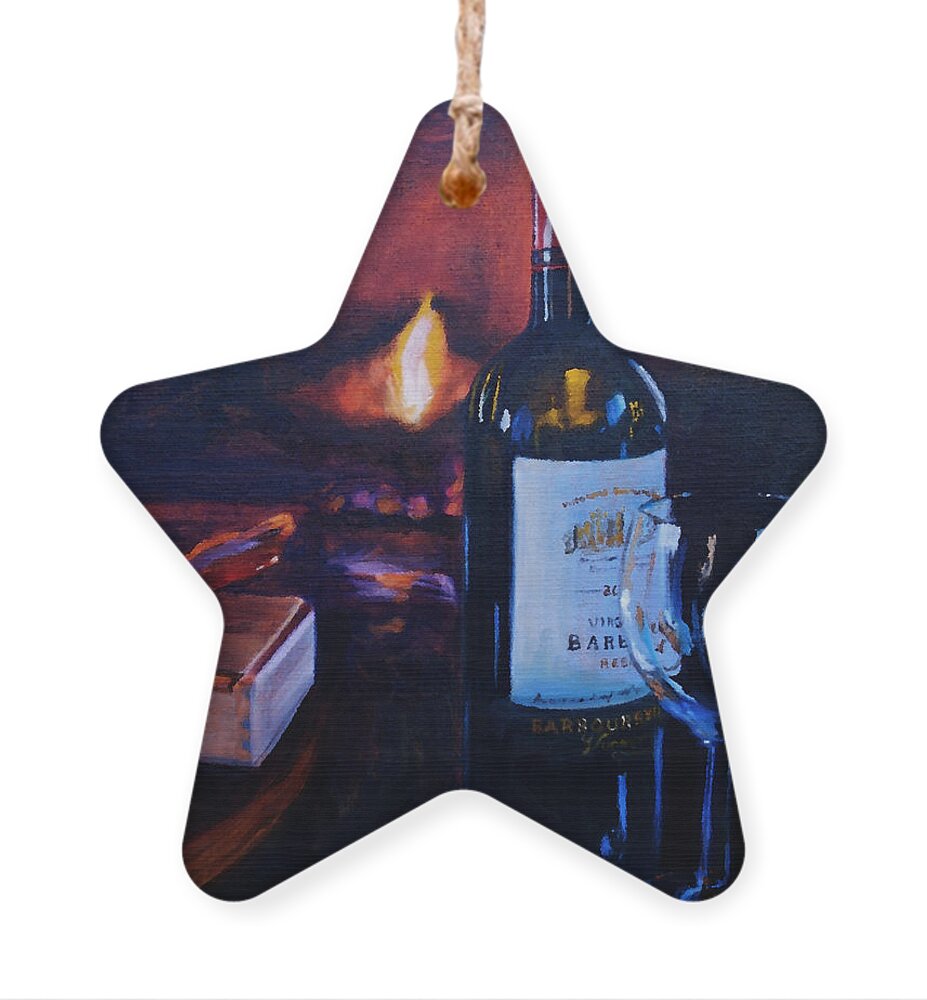 Wine Ornament featuring the painting By the Fire by Donna Tuten