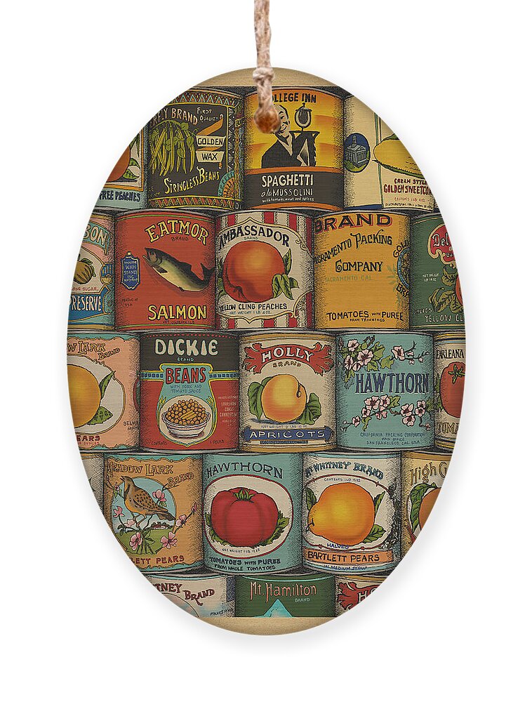 Cans Food Retro Ornament featuring the drawing Canned by Meg Shearer