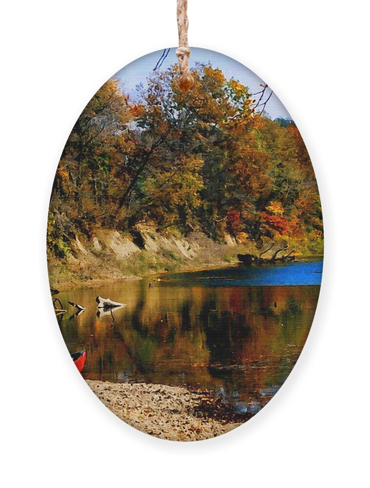 Autumn Ornament featuring the photograph Canoe on the Gasconade River by Steve Karol