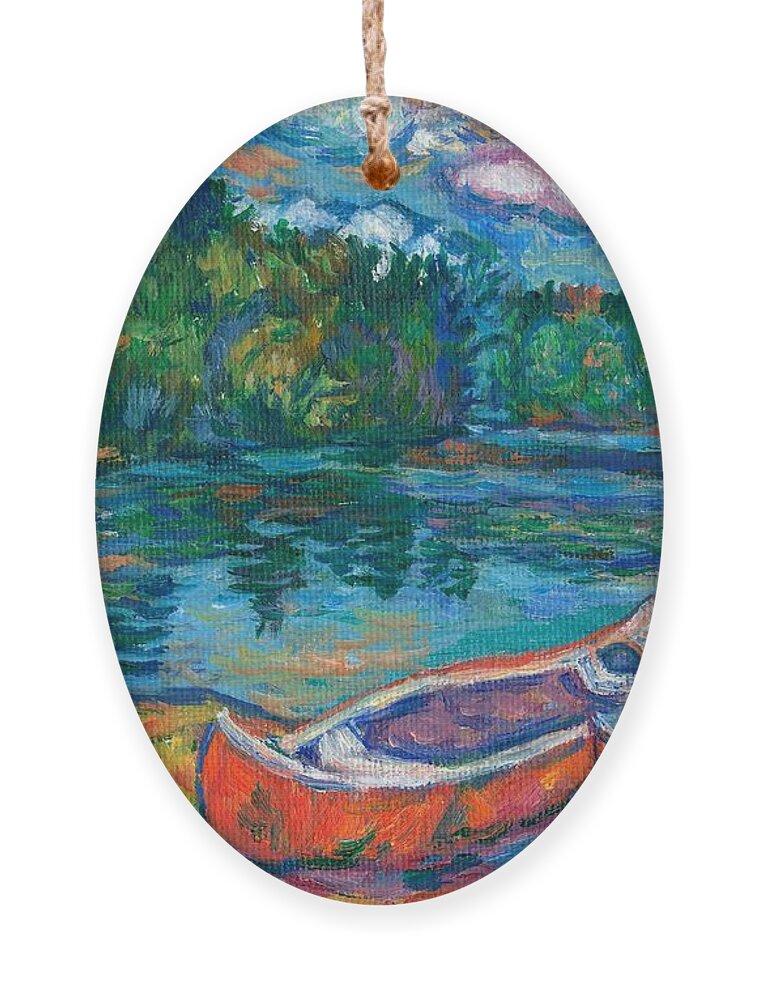 Landscape Ornament featuring the painting Canoes at Mountain Lake Sketch by Kendall Kessler