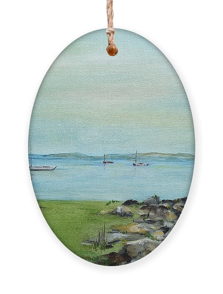 Cape Cod Ornament featuring the painting Cape Cod Boats by Judith Rhue