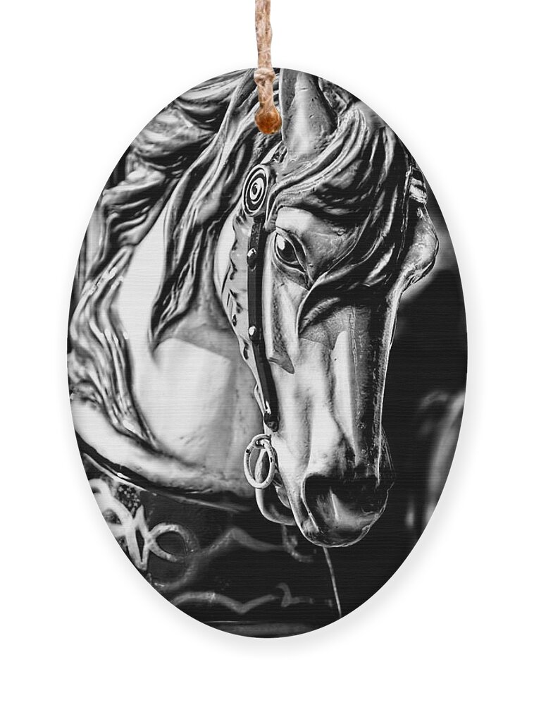 Christopher Holmes Photography Ornament featuring the photograph Carousel Horse Two - BW by Christopher Holmes