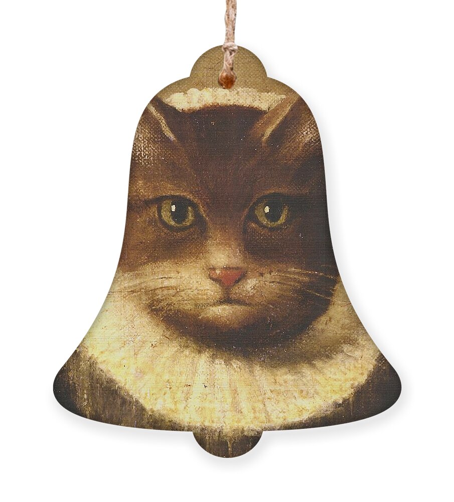 Vintage Art Ornament featuring the painting Cat In A Ruff by Vintage Art