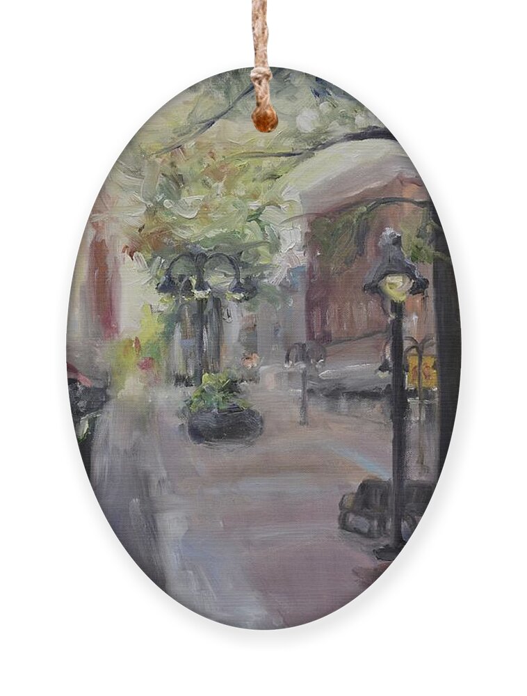 Mall Ornament featuring the painting Charlottesville's Historic Downtown Mall by Donna Tuten