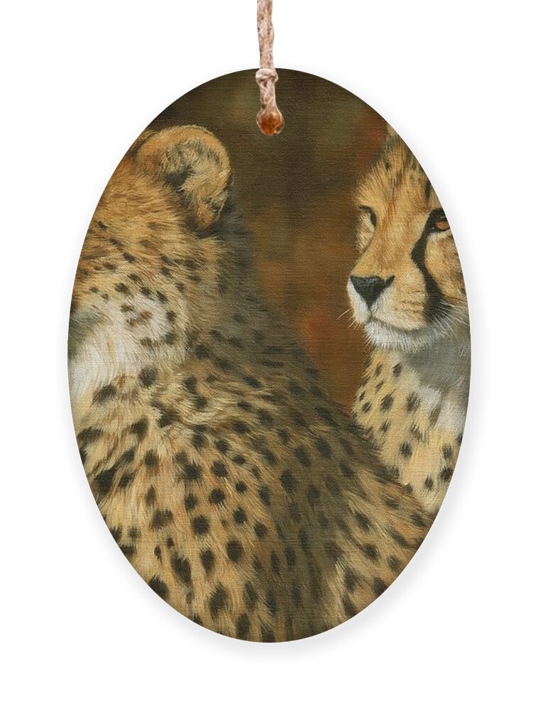 Cheetah Ornament featuring the painting Cheetah Brothers by David Stribbling