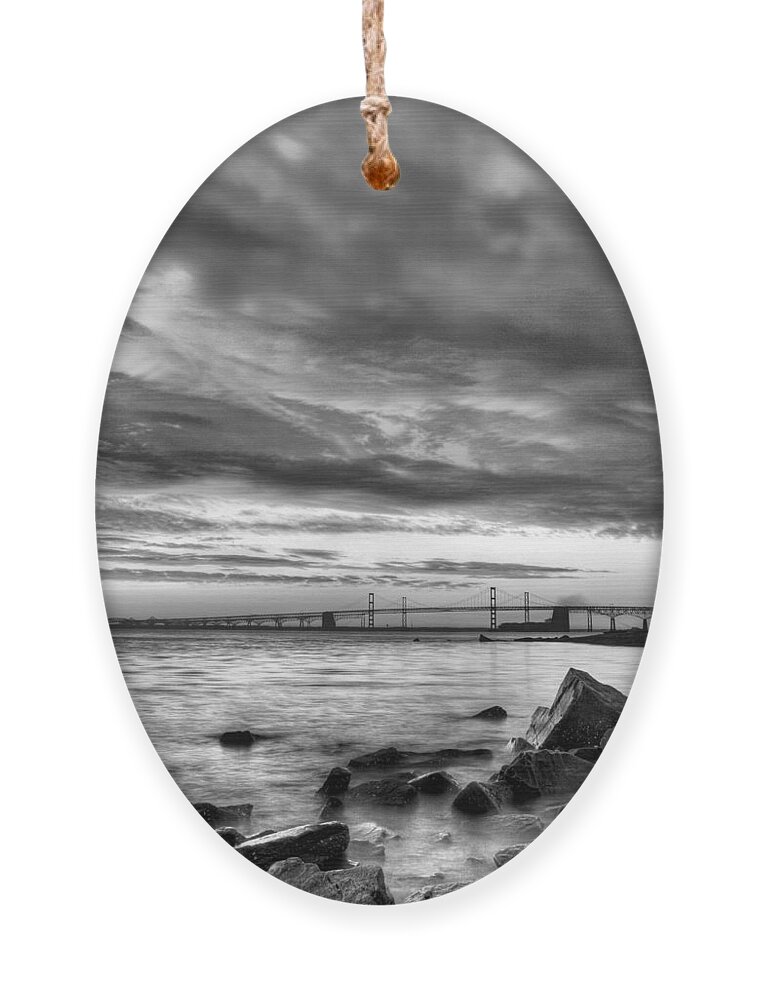 Chesapeake Bay Ornament featuring the photograph Chesapeake Mornings BW by JC Findley