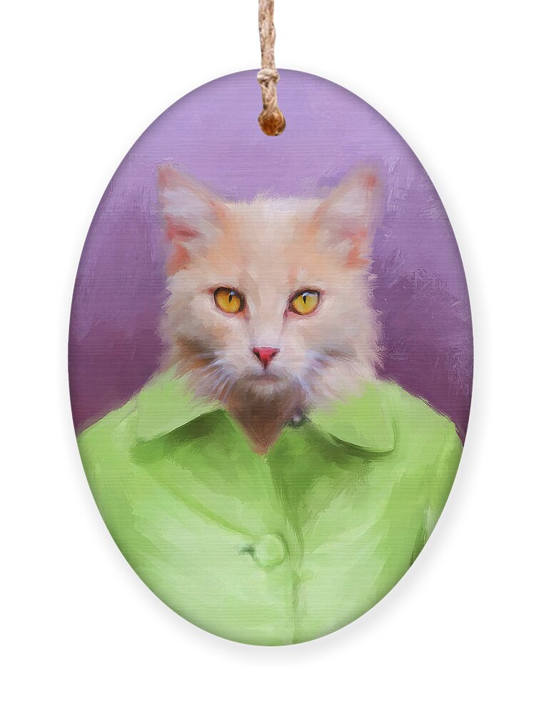 Art Ornament featuring the painting Chic Orange Kitty Cat by Jai Johnson