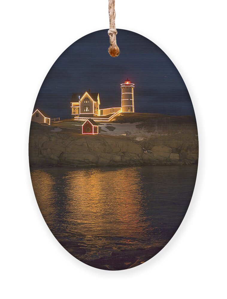 Atlantic Ornament featuring the photograph Christmas at the Nubble by Steven Ralser