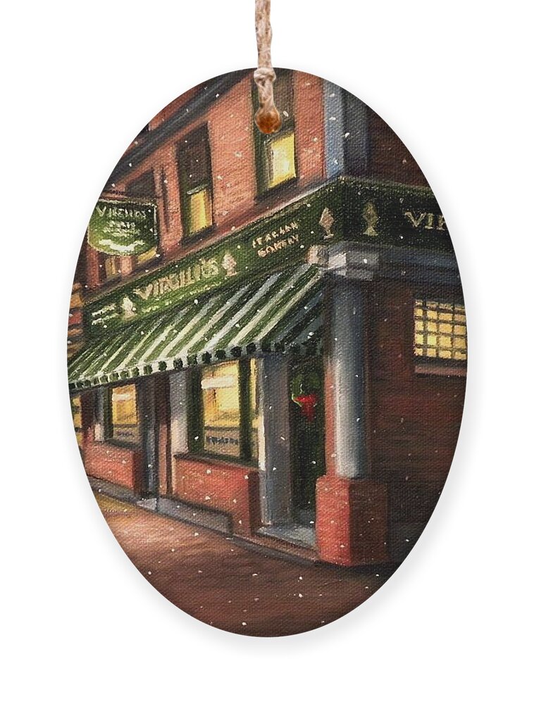 Gloucester Ornament featuring the painting Christmas At Virgilios by Eileen Patten Oliver