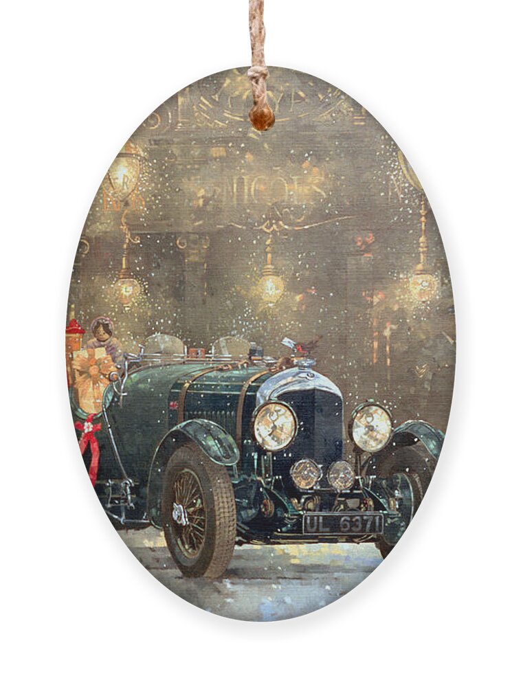 Motor Car Ornament featuring the painting Christmas Bentley by Peter Miller