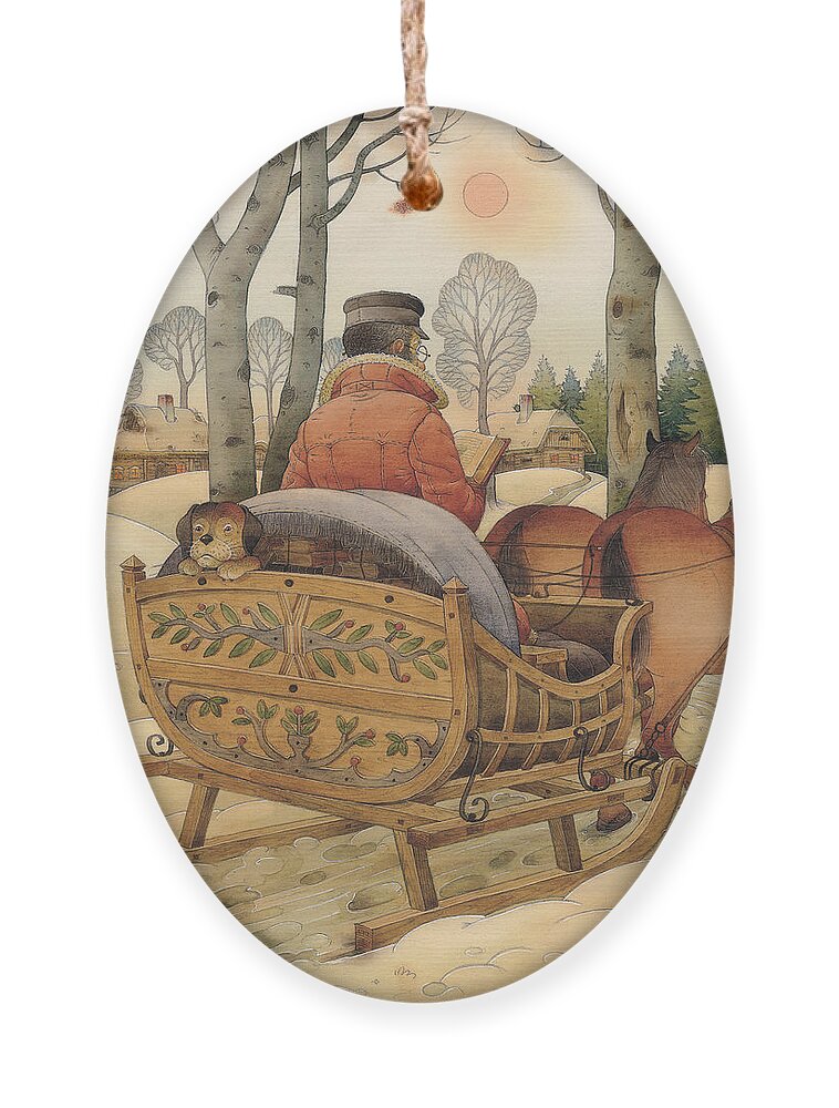 Christmas Gretting Card Winter Books Lanscape Snow White Holiday Ornament featuring the painting Christmas Eve by Kestutis Kasparavicius