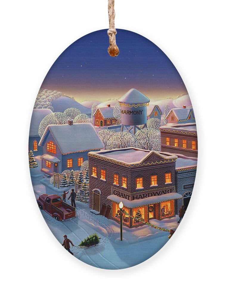 Winter Town Ornament featuring the painting Christmas in Harmony by Robin Moline