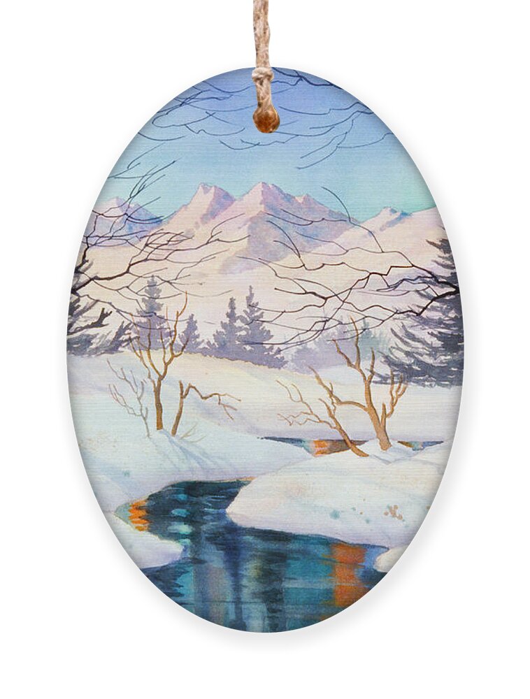Chugach Alpenglow Ornament featuring the painting Chugach Alpenglow by Teresa Ascone