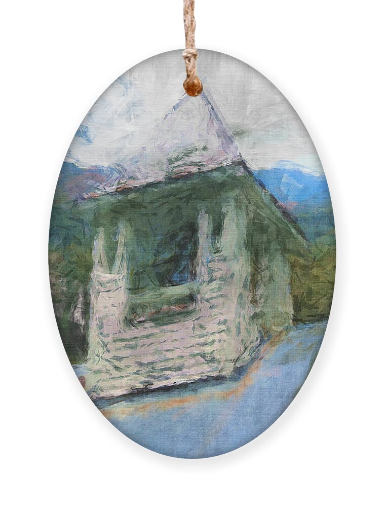 Church Ornament featuring the digital art Church In The Mountains by Phil Perkins