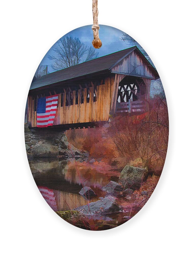 Autumn Ornament featuring the photograph CilleyVille covered bridge by Jeff Folger