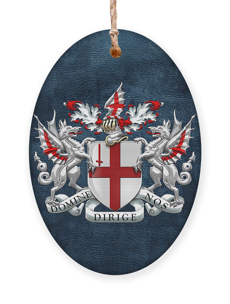 'cities Of The World' Collection By Serge Averbukh Ornament featuring the digital art City of London - Coat of Arms over Blue Leather by Serge Averbukh