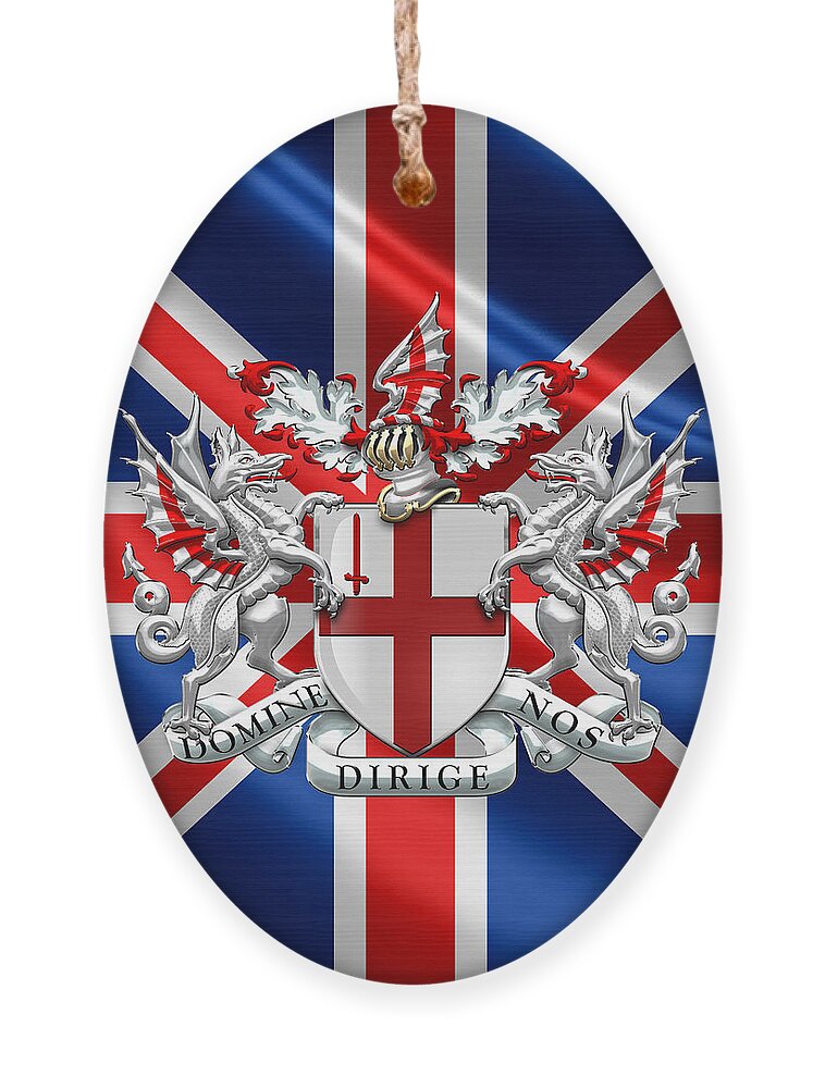 'cities Of The World' Collection By Serge Averbukh Ornament featuring the digital art City of London - Coat of Arms over UK Flag by Serge Averbukh