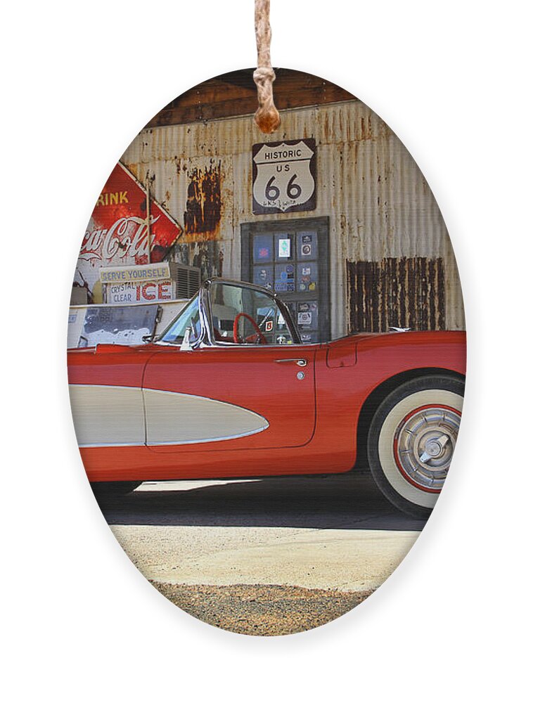 Corvette Ornament featuring the photograph Classic Corvette on Route 66 by Mike McGlothlen