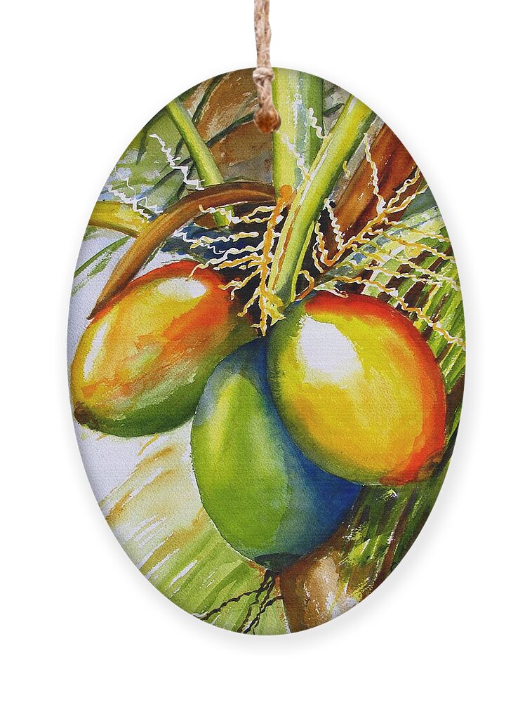 Coconut Tree Ornament featuring the painting Coconuts by Carlin Blahnik CarlinArtWatercolor