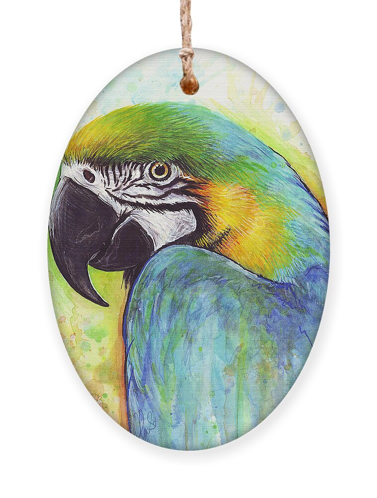 Watercolor Painting Ornament featuring the painting Macaw Watercolor by Olga Shvartsur