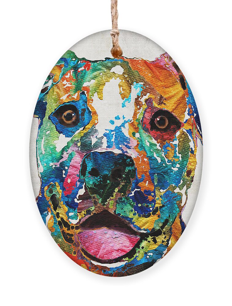 Dog Ornament featuring the painting Colorful Dog Pit Bull Art - Happy - By Sharon Cummings by Sharon Cummings