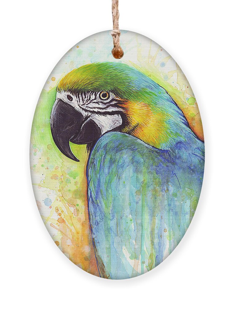 Watercolor Painting Ornament featuring the painting Macaw Painting by Olga Shvartsur