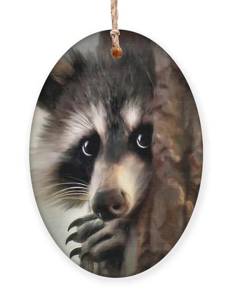 Raccoon Ornament featuring the painting Conspicuous Bandit by Christina Rollo