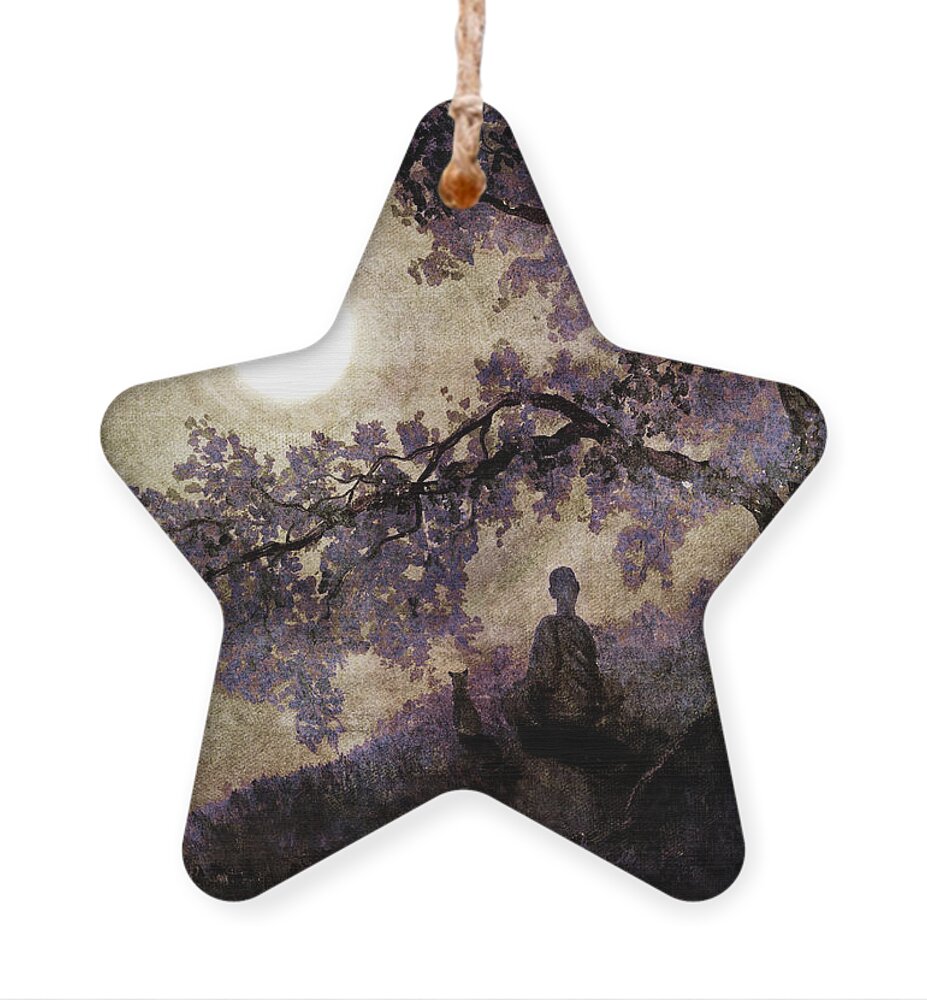 Zen Ornament featuring the digital art Contemplation Beneath the Boughs by Laura Iverson